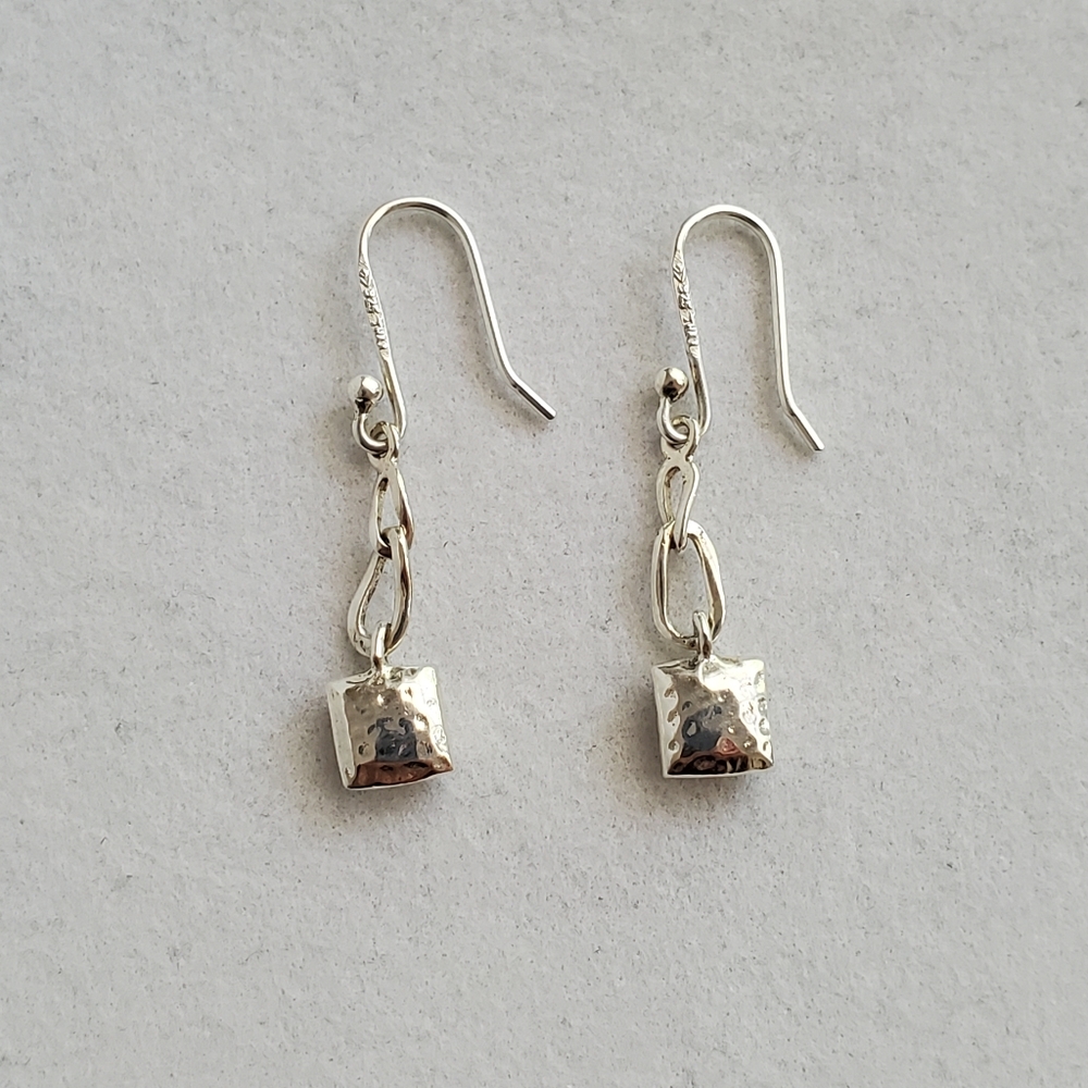 Silpada Sterling Hammered Small Pillow Drop Square Earrings - Picture 12 of 13